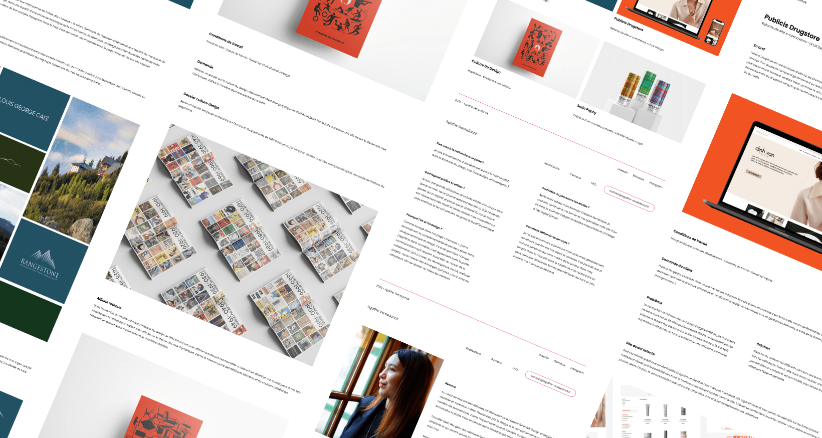 Patchwork des pages du portfolio de Agathe Verasdonck